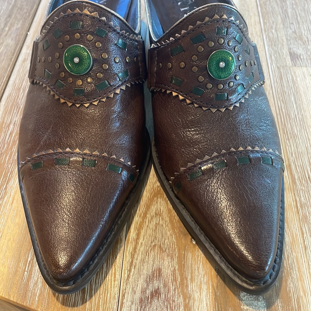FRANCO SARTO western emerald leather slides, so much fun! Size 6.5 - Picture 3 of 6